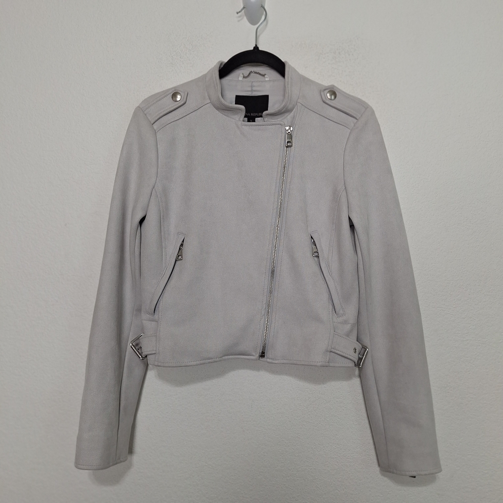 Banana Republic Gray Faux Suede Asymmetric Zip Bikercore Moto Jacket Size S
